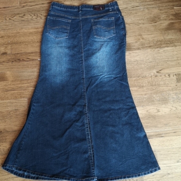 Long Distressed Grafitti Denim Mermaid Skirt Large - Picture 2 of 12